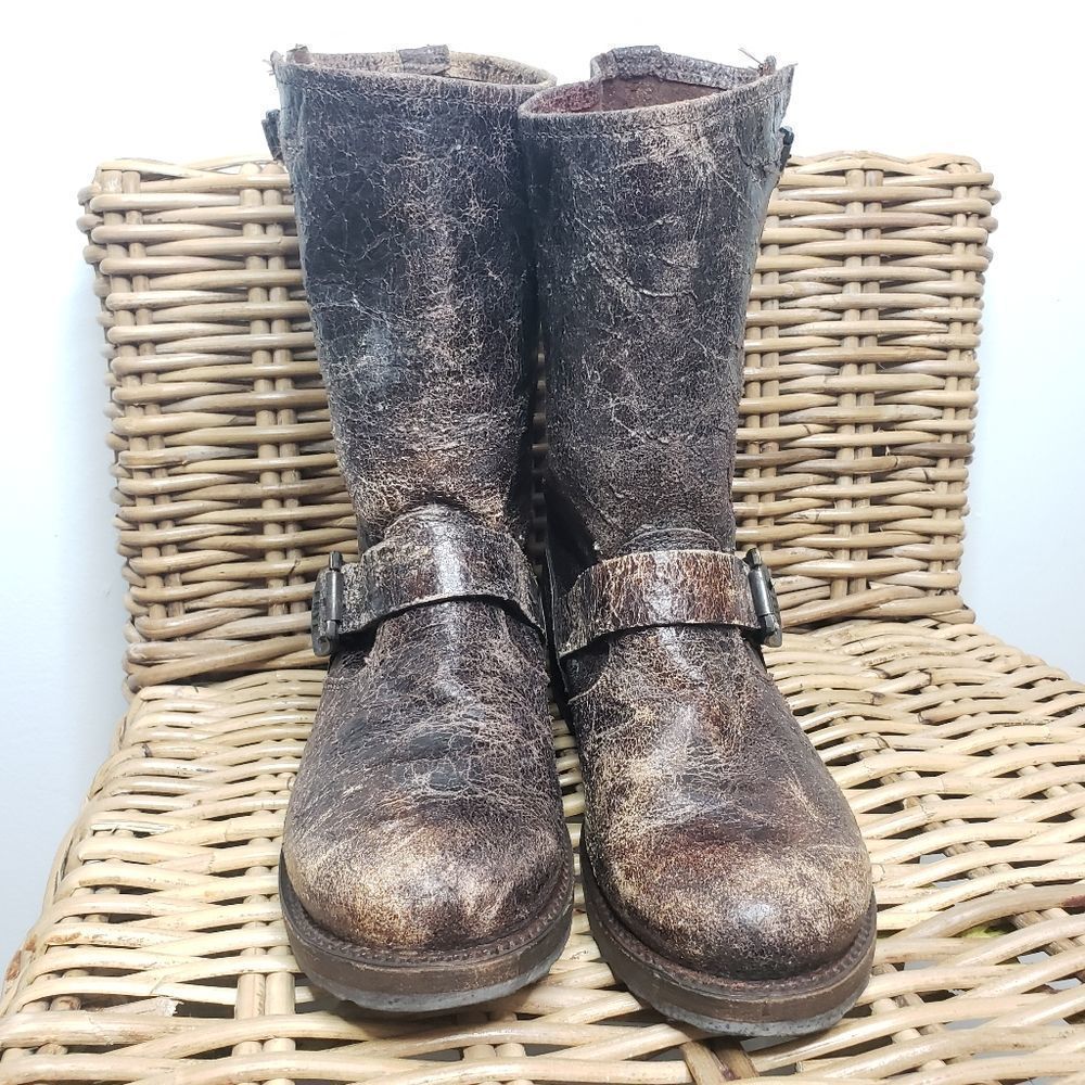Frye Veronica Distressed Leathrer Boots Brown Size 7 - Picture 3 of 14